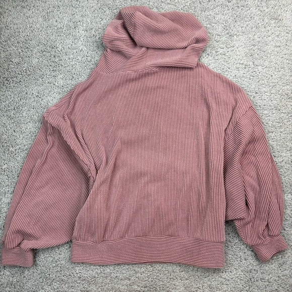 Pink Lily Sweatshirt Womens Medium Textured Oversized Cropped Hooded Hoodie - Picture 4 of 4